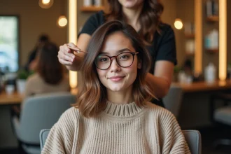 Femme avec coupe de cheveux moderne dans un salon