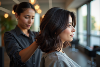 Femme avec fade parfait dans un salon lumineux