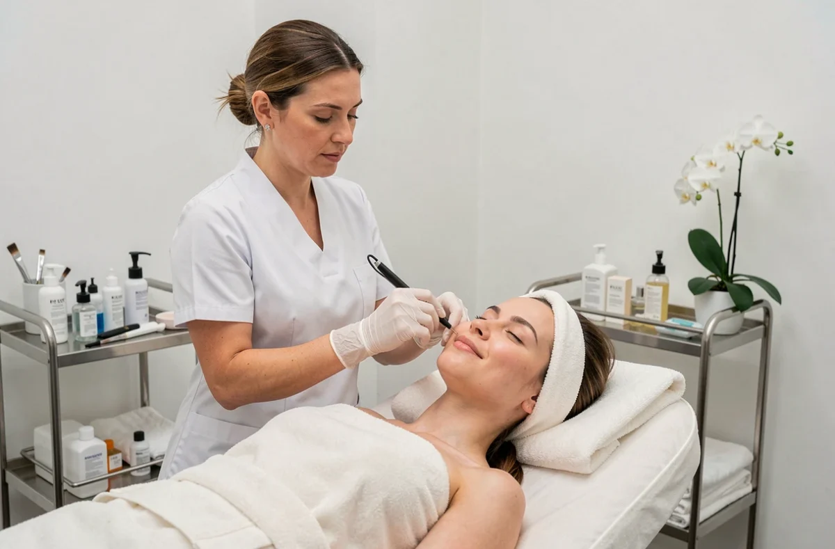 Esthéticienne réalisant un soin du visage à l'institut Essence de Femme dans le Gard