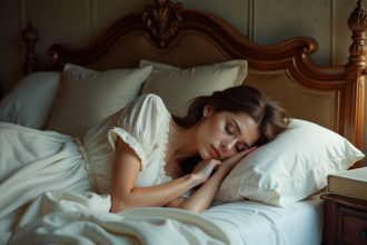 Femme endormie dans un lit ancien chambre 19eme