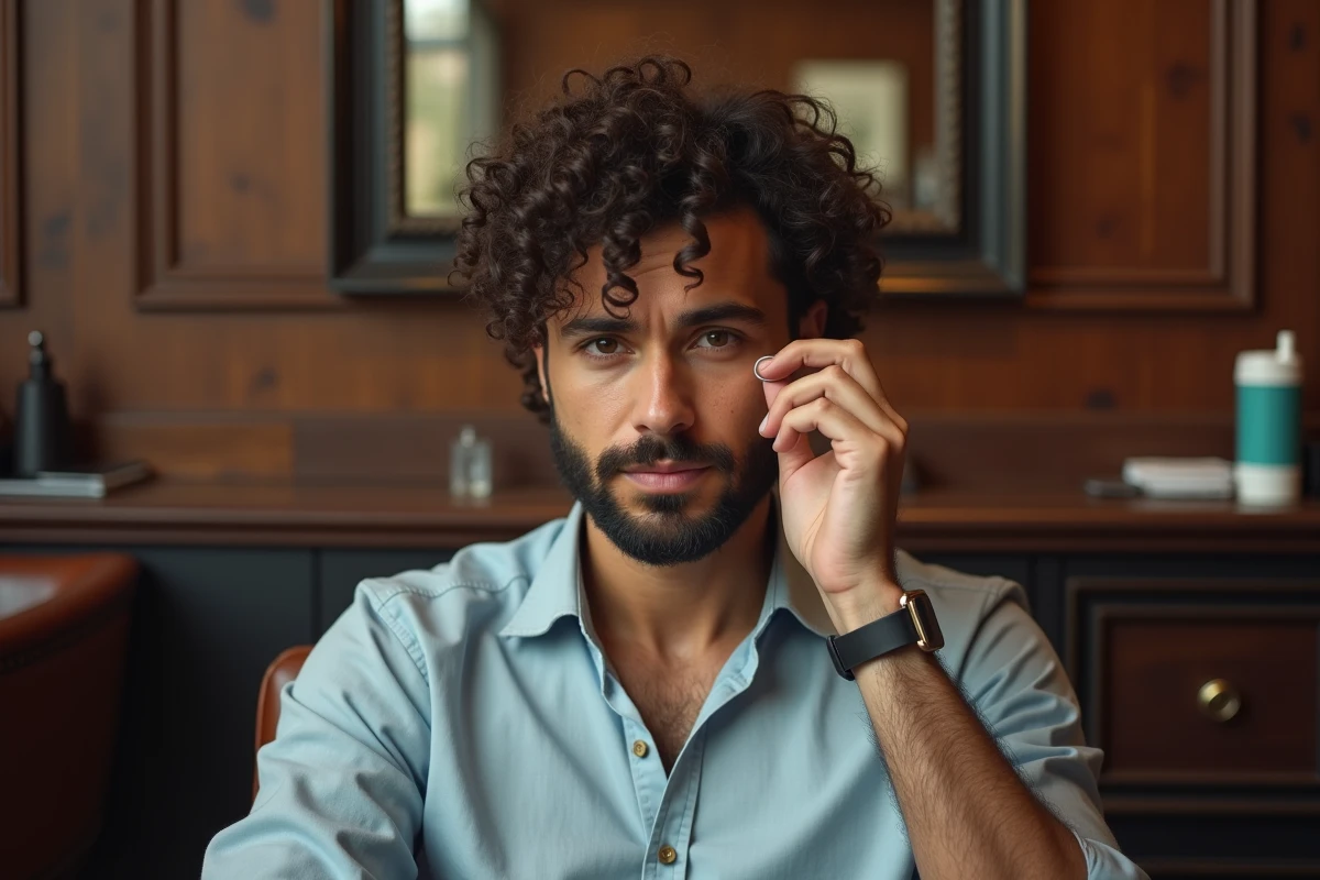 Homme appliquant de la cire coiffante dans un barbershop