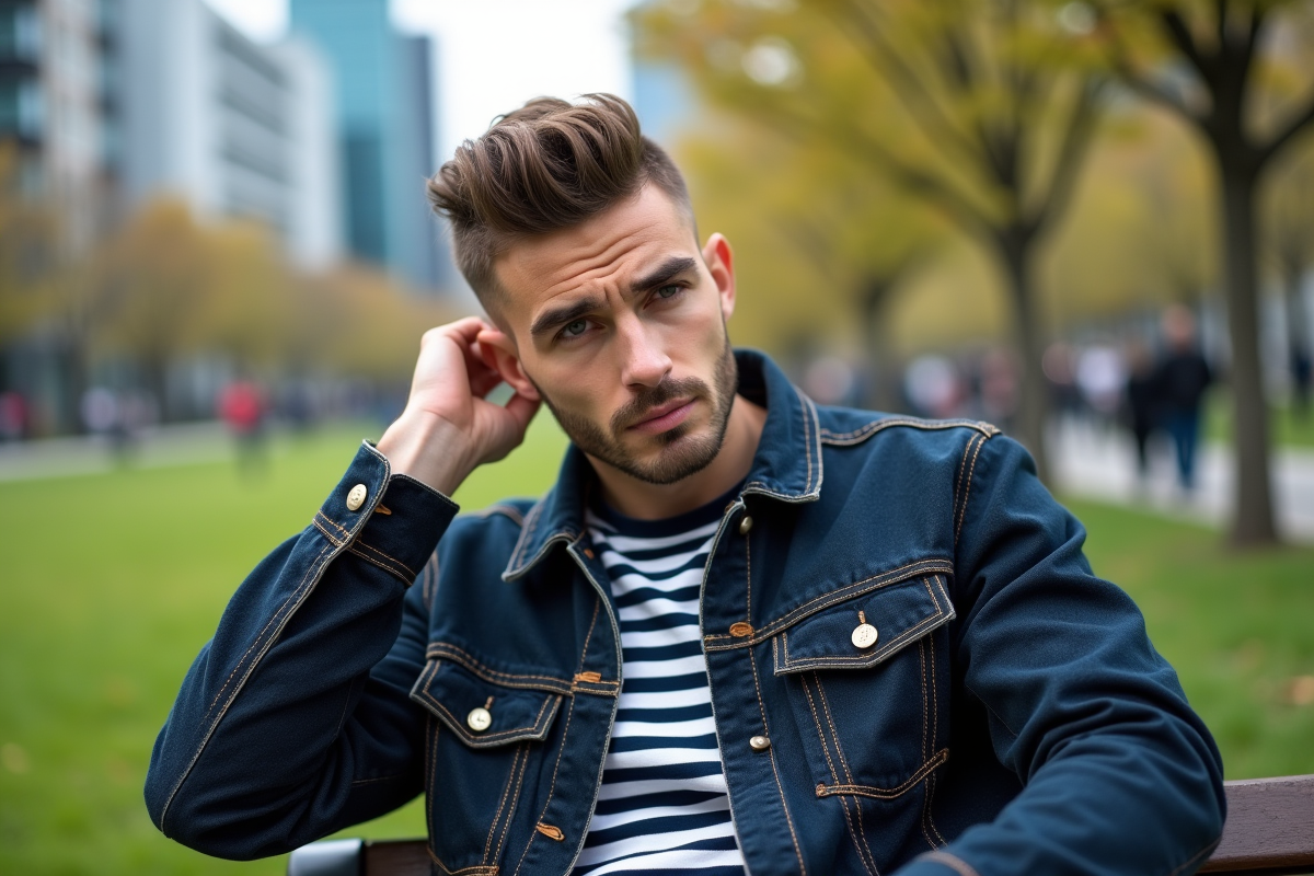 Homme avec coupe undercut dans un parc urbain en ville