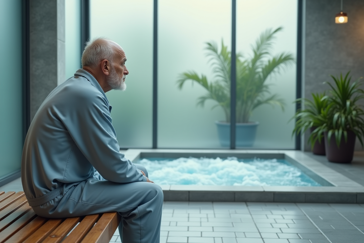 Homme âgé en tenue légère dans un spa intérieur moderne