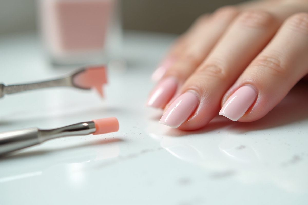 Ongles naturels et outils de manucure sur un plan de travail