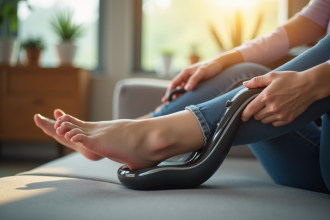 Personne utilisant un appareil électrique de soin des pieds sur un sofa