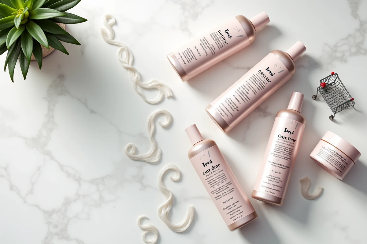 Sélection de produits capillaires pour cheveux bouclés disponibles chez Ulta Beauty en vue à plat